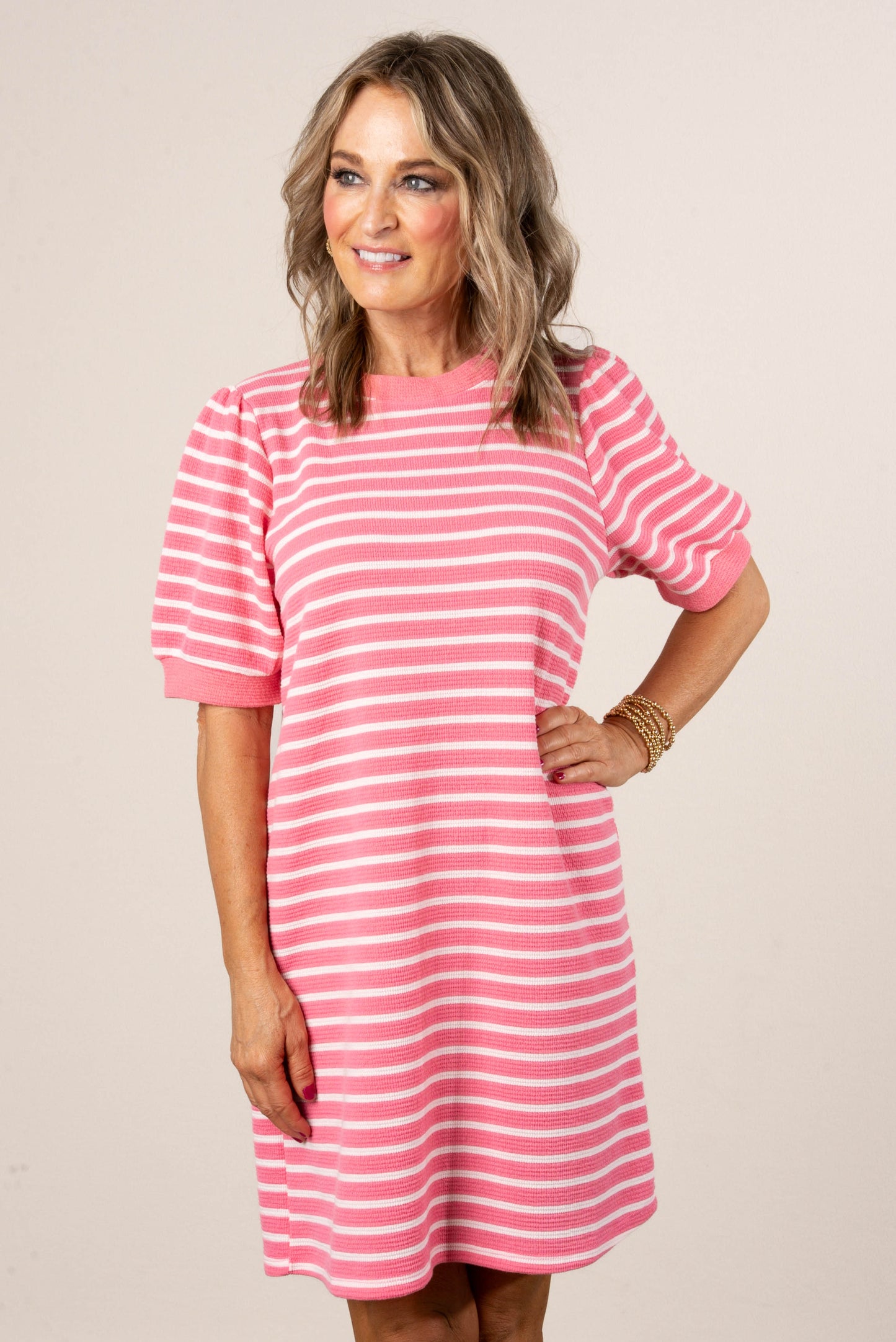 Textured Striped T-Shirt Dress