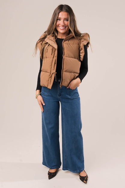 Ruffle Shoulder Bow Tie Puffer Vest *Final Sale*
