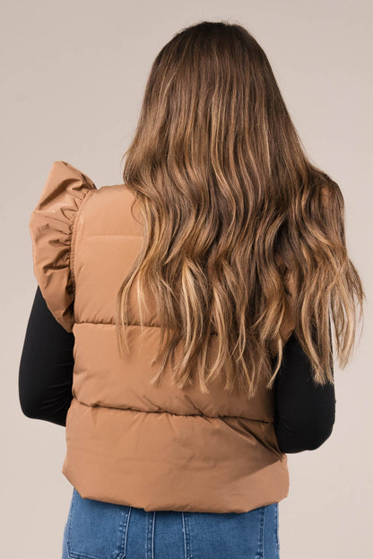 Ruffle Shoulder Bow Tie Puffer Vest *Final Sale*