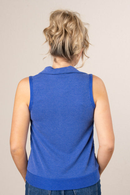 Ribbed Half Zip Sleeveless Top