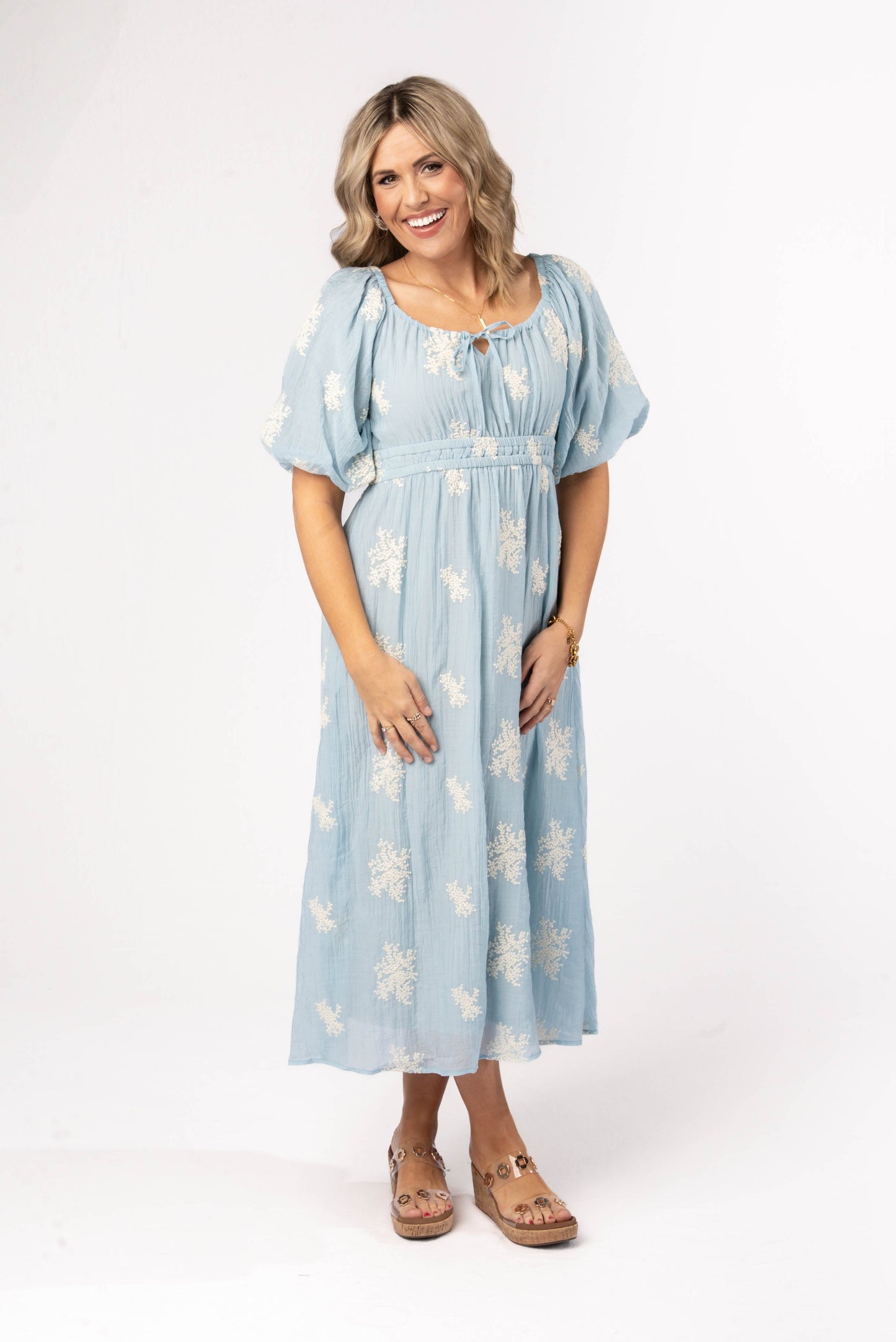 Embroidered Gauze Knit Midi Dress