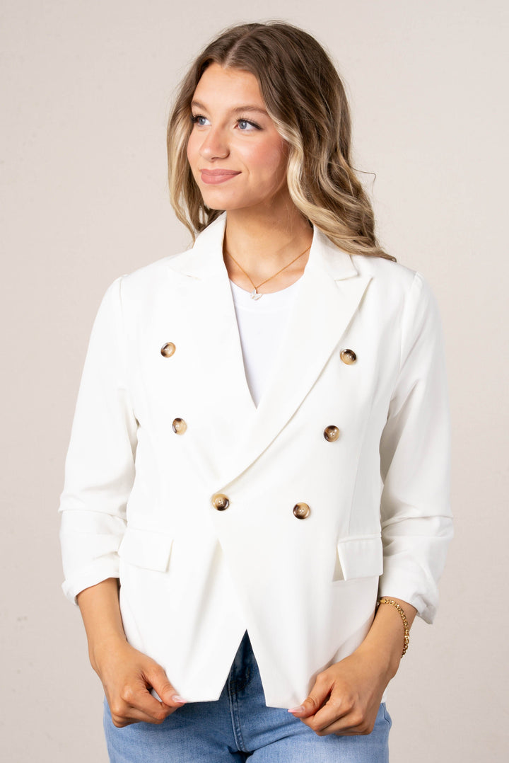 Gathered Sleeve Blazer