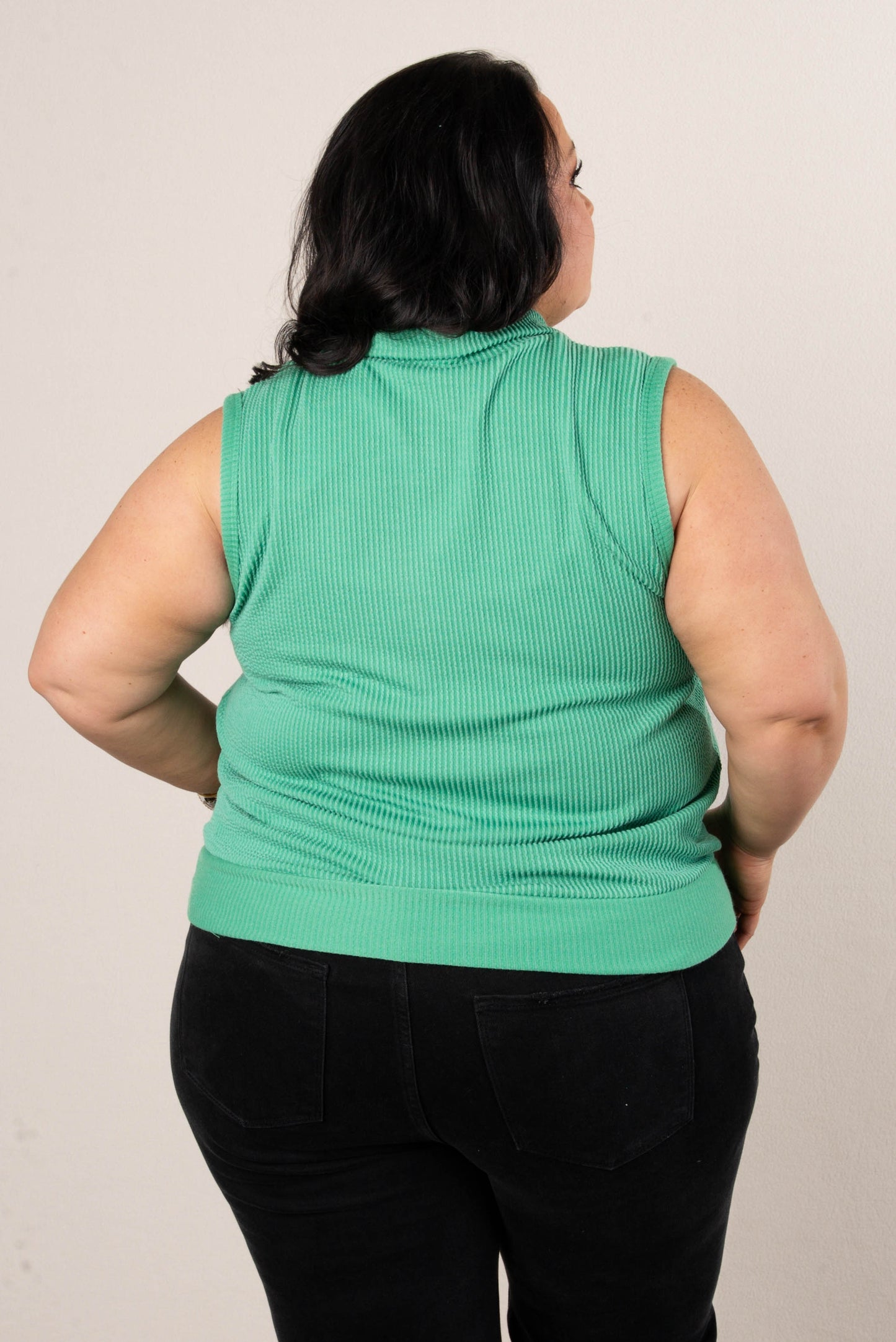 Ribbed Half Zip Sleeveless Top