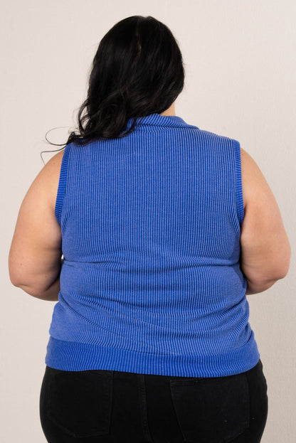 Ribbed Half Zip Sleeveless Top