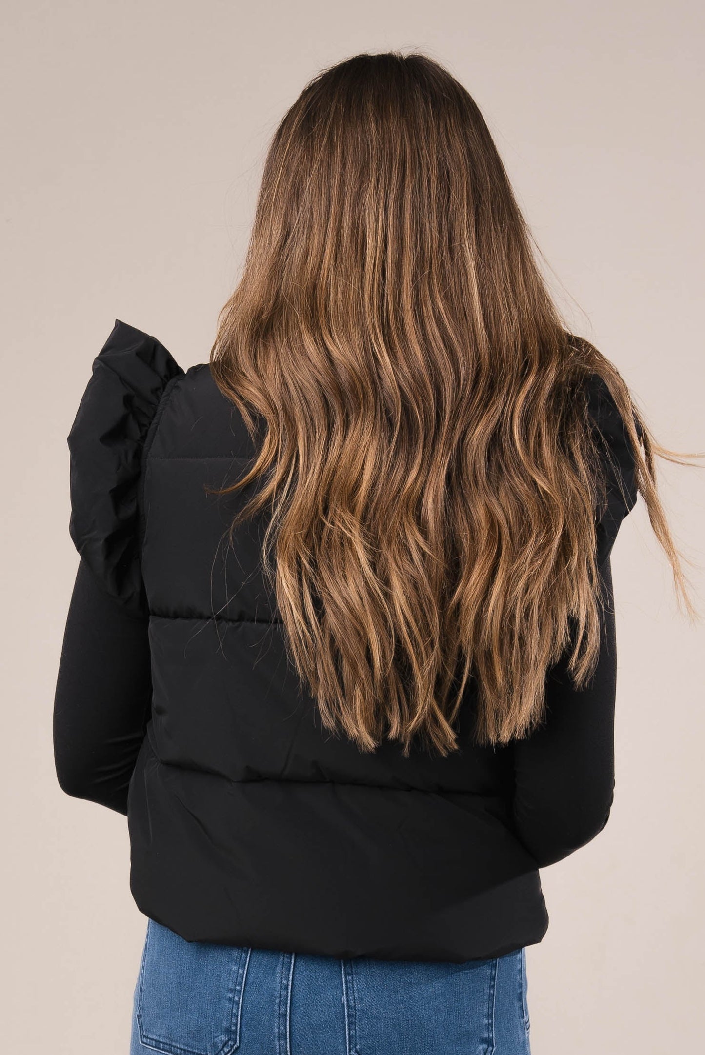 Ruffle Shoulder Bow Tie Puffer Vest *Final Sale*
