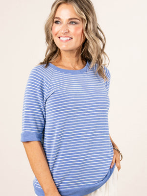 Striped Raglan Top in Cornflower