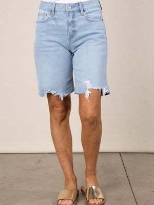 Sneak Peek High Rise Denim Bermuda Shorts (New)