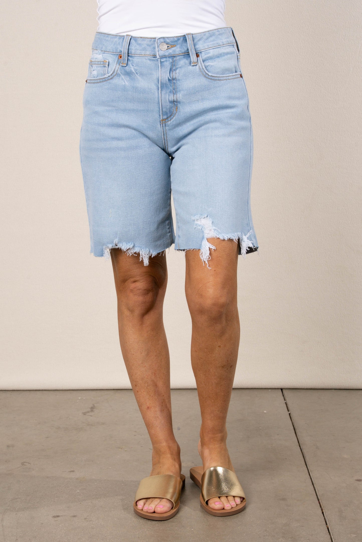 Sneak Peek High Rise Denim Bermuda Shorts
