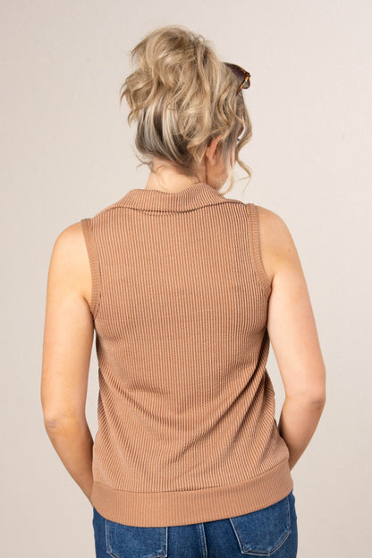 Ribbed Half Zip Sleeveless Top